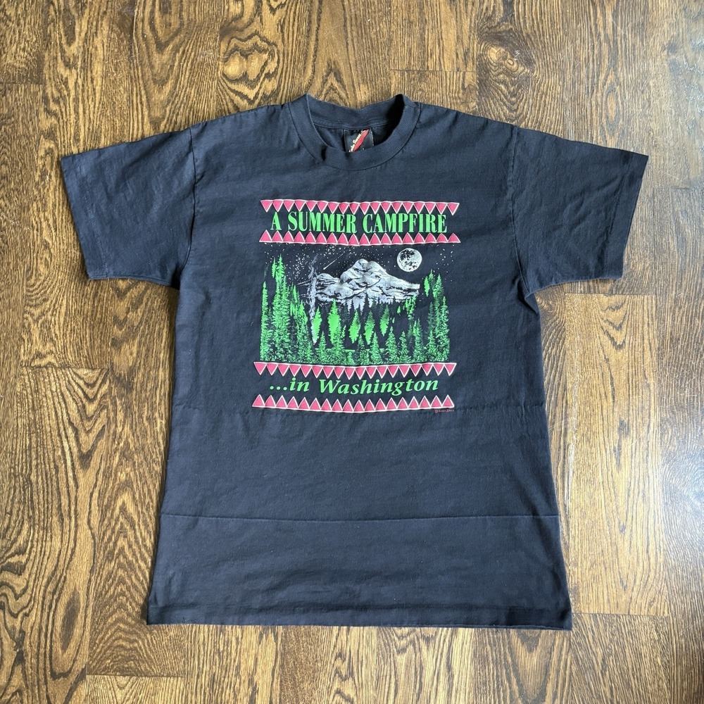 Vtg 90s Keehn Scenes Washington State L Single Stitch Metallic Foil Nature Tee